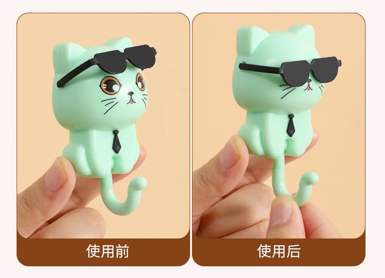 Cute Black Cat Wall Hook – No-Drill Adhesive Key Holder, Rotating Eyes