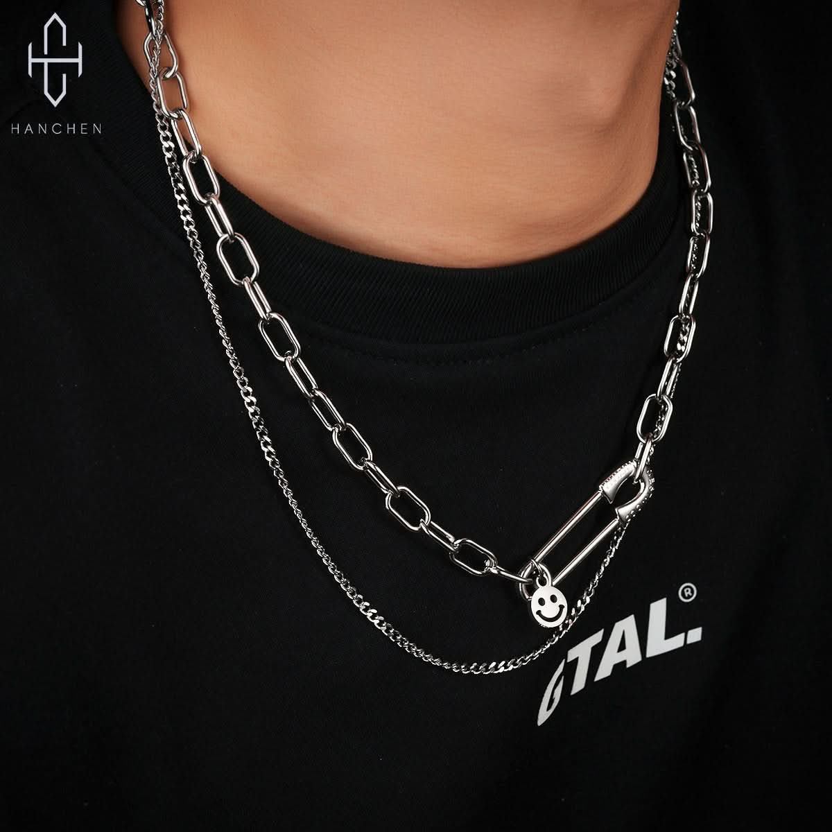 Men's Smiley Face Pendant Double-Layer Necklace – Hip-Hop Chain