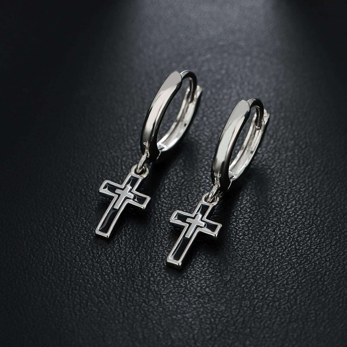 Men’s Retro Cross Earrings – High-End Dangle Hoop Earrings