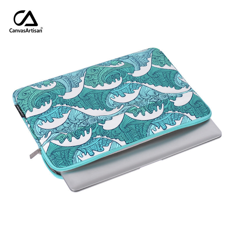 Ocean Swell Printed Laptop Sleeve – Dual Compartment Case for 11–15 Inch MacBook & More