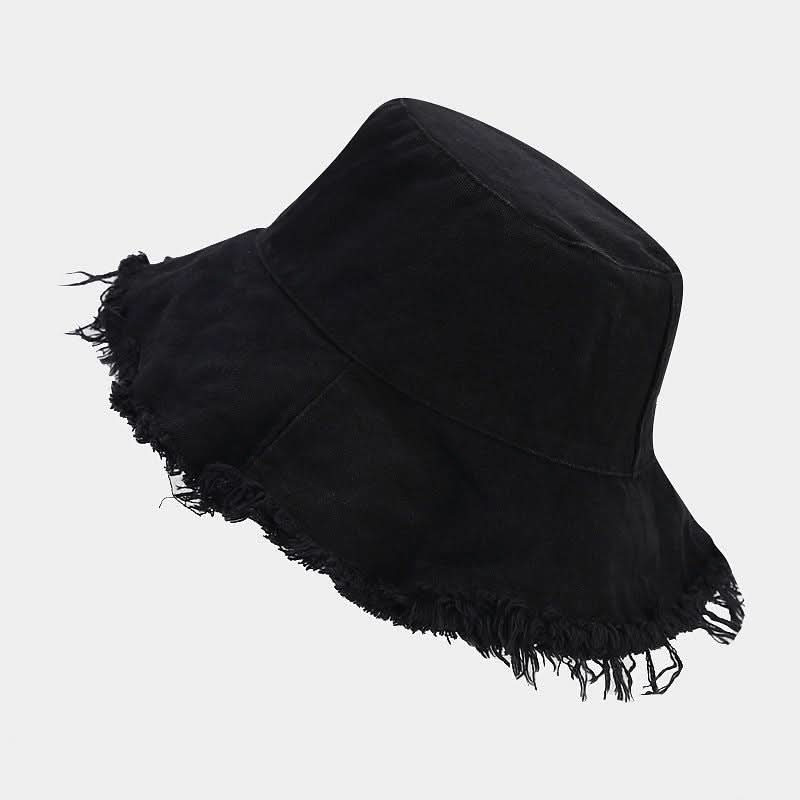 Women's Washed Cotton Bucket Hat – With Fur Edge and Hanging Rope