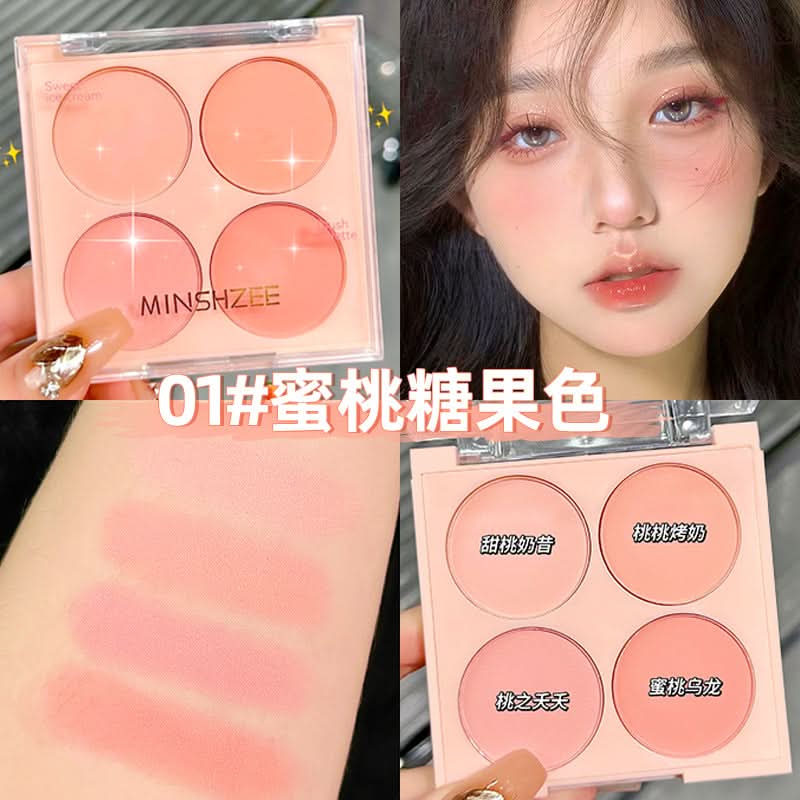 MINSHZEE 4-Color Blush Palette – Matte, Natural Glow Cheek Makeup