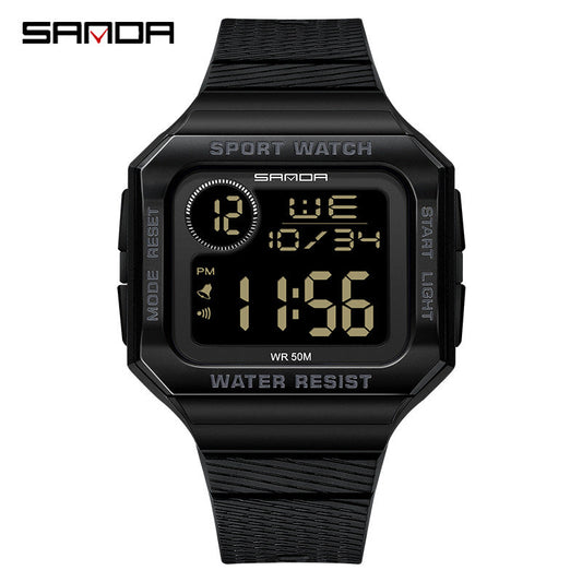 SANDA Digital Square Watch – Unisex Luminous Waterproof Multi-Function Alarm Watch