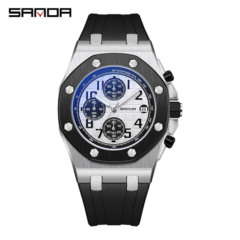 Sanda Men’s Sports Quartz Watch – Luminous Three-Eye Chronograph with Calendar