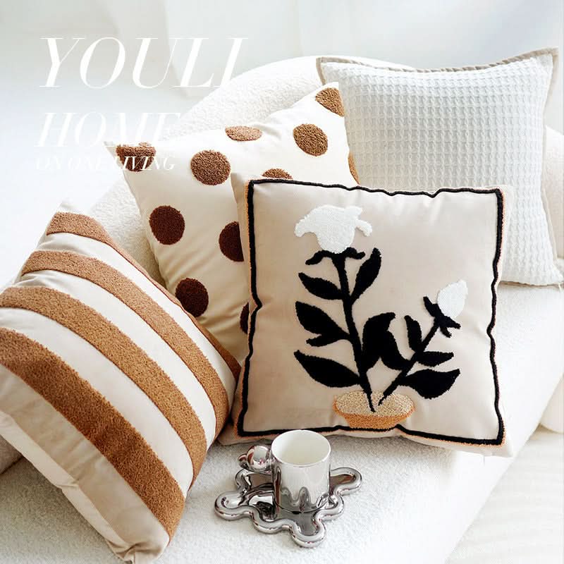 1 pc Premium High-Grade Retro Brown Plant Oatmeal Cream Sofa Pillow Cover