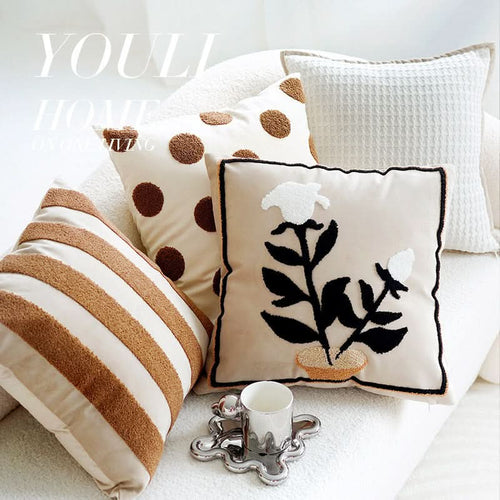 1 pc Premium High-Grade Retro Brown Plant Oatmeal Cream Sofa Pillow Cover