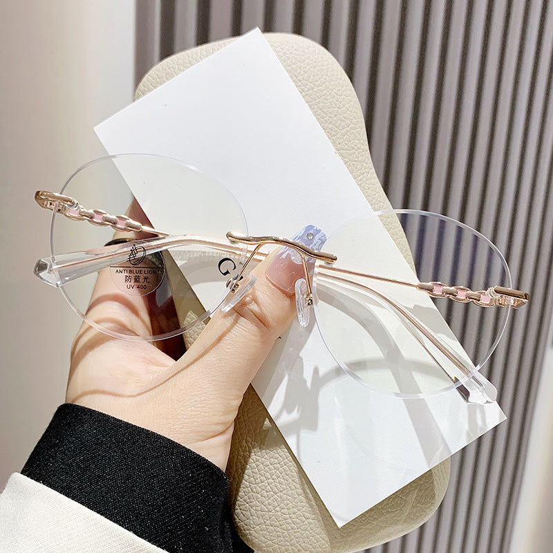 Ultra-Light Frameless Round Glasses – Korean Style Plain Eyewear for Men & Women