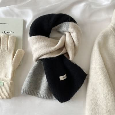 Contrast Color Knitted Scarf for Women