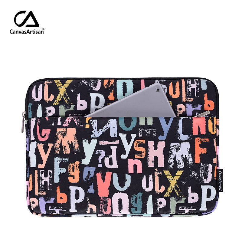 Black Graffiti Laptop Sleeve – Dual-Compartment Shock-Resistant Bag for 11–15.6" Apple & More
