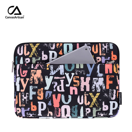 Black Graffiti Laptop Sleeve – Dual-Compartment Shock-Resistant Bag for 11–15.6" Apple & More