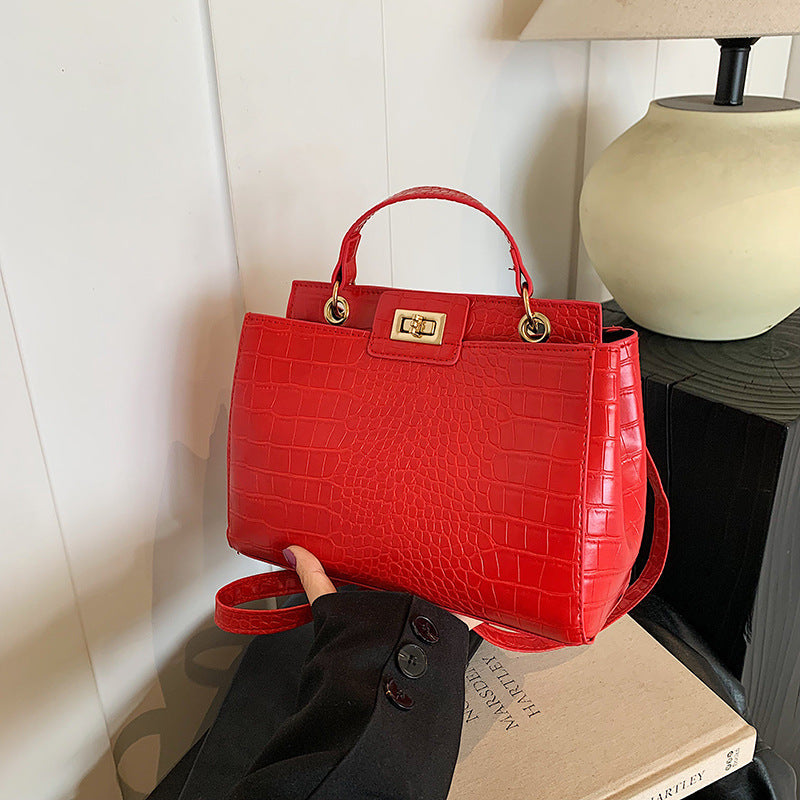 Retro PU Bucket Handbag for Women – Croc Texture Crossbody Shoulder Bag