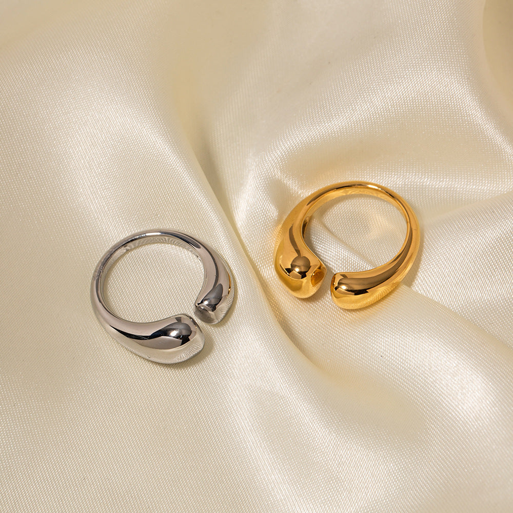 Adjustable Minimalist Stainless Steel Open Band Ring – Polished Gold & Silver Jewelry