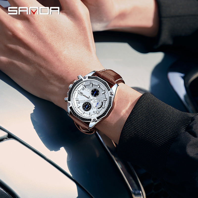 Sanda Men’s Luminous Quartz Watch – Leather Strap Calendar Business Wristwatch