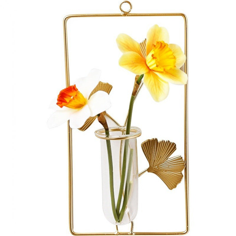 Nordic Gold Hydroponic Wall Vase – Modern Ginkgo Leaf Wall Decor