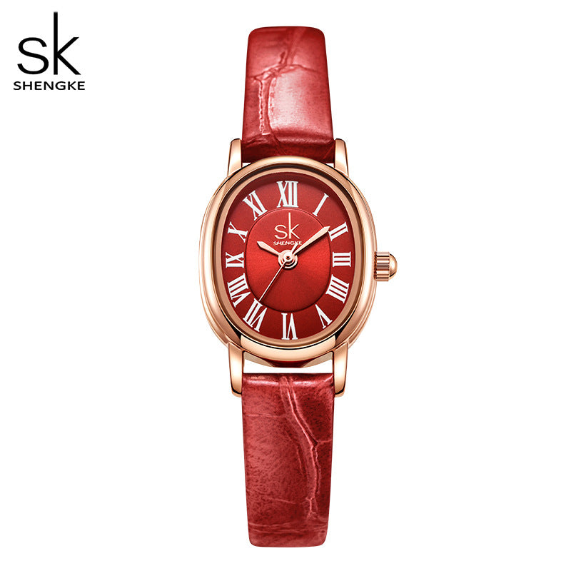 SK Women’s Retro Oval Quartz Watch – Leather Strap, 30M Waterproof Fashion Wristwatch