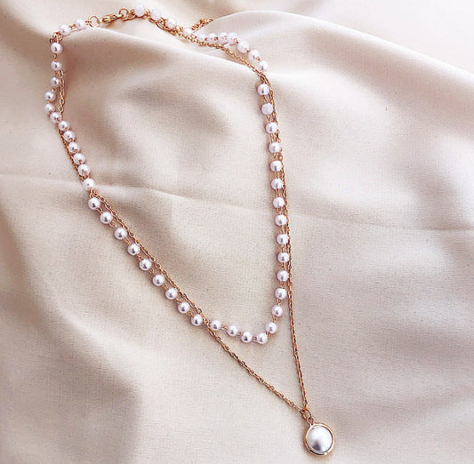 Layered Pearl Pendant Necklace – Elegant Multi-Strand Chain Jewelry for Women