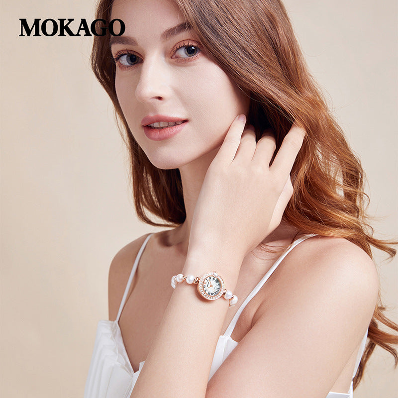 MOKAGO Pearl Women’s Watch –Quartz Watch with Diamond Accents & Waterproof Design