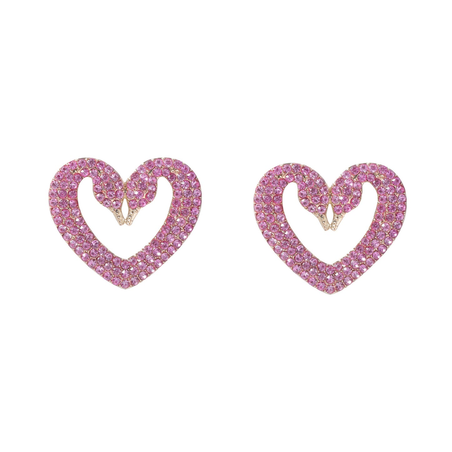 Fashion Heart Pearl Earrings – Rose Red Diamond Hollow Design Jewelry for Women