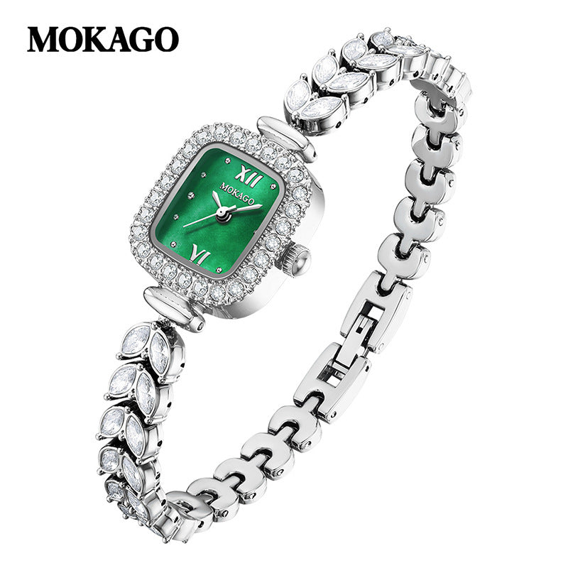 Mokago Luxury Women’s Diamond Square Watch – Elegant Waterproof Bracelet Watch