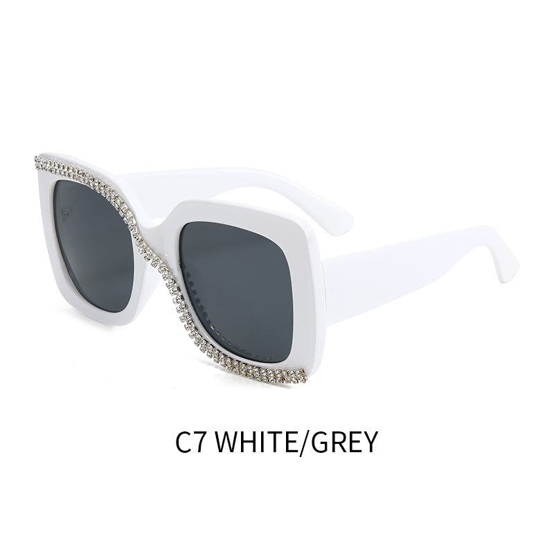 Women’s Oversized Box Sunglasses – UV400 Light-Tinted Fashion Shades with Rhinestones