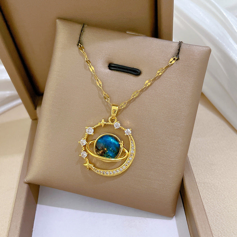 Starry Sky Planet Pendant Necklace – Luxury Titanium Steel Women’s Jewelry