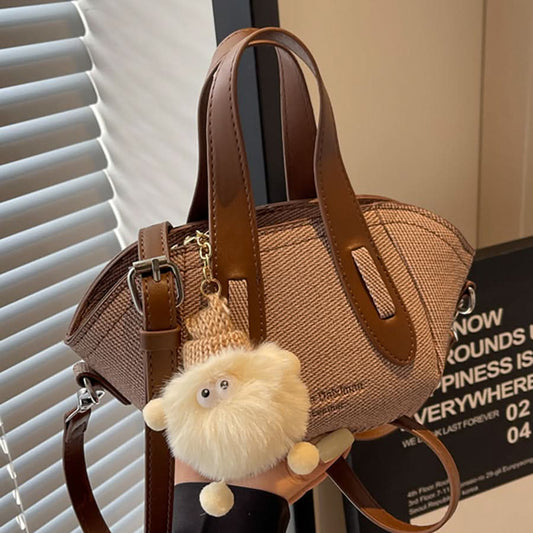 Women's Bucket Bag – Stylish Contrast Color Messenger Bag with Keychain