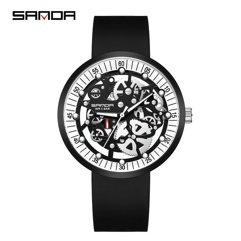 Sanda Men's Electronic Watch – Hollow Dial, Silicone Strap, Waterproof Shockproof