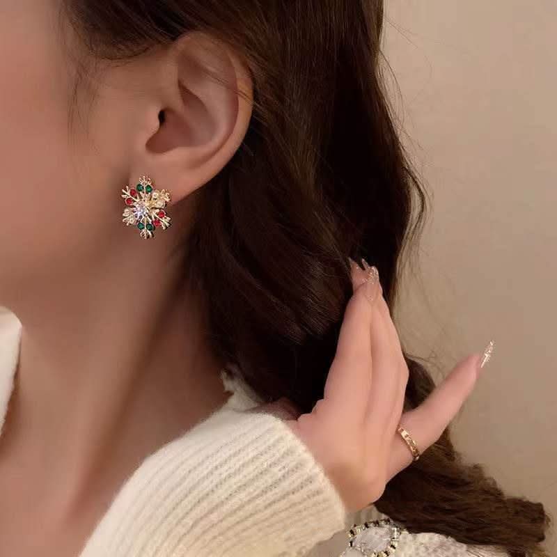 Diamond Snowflake Pearl Christmas Earrings for Women