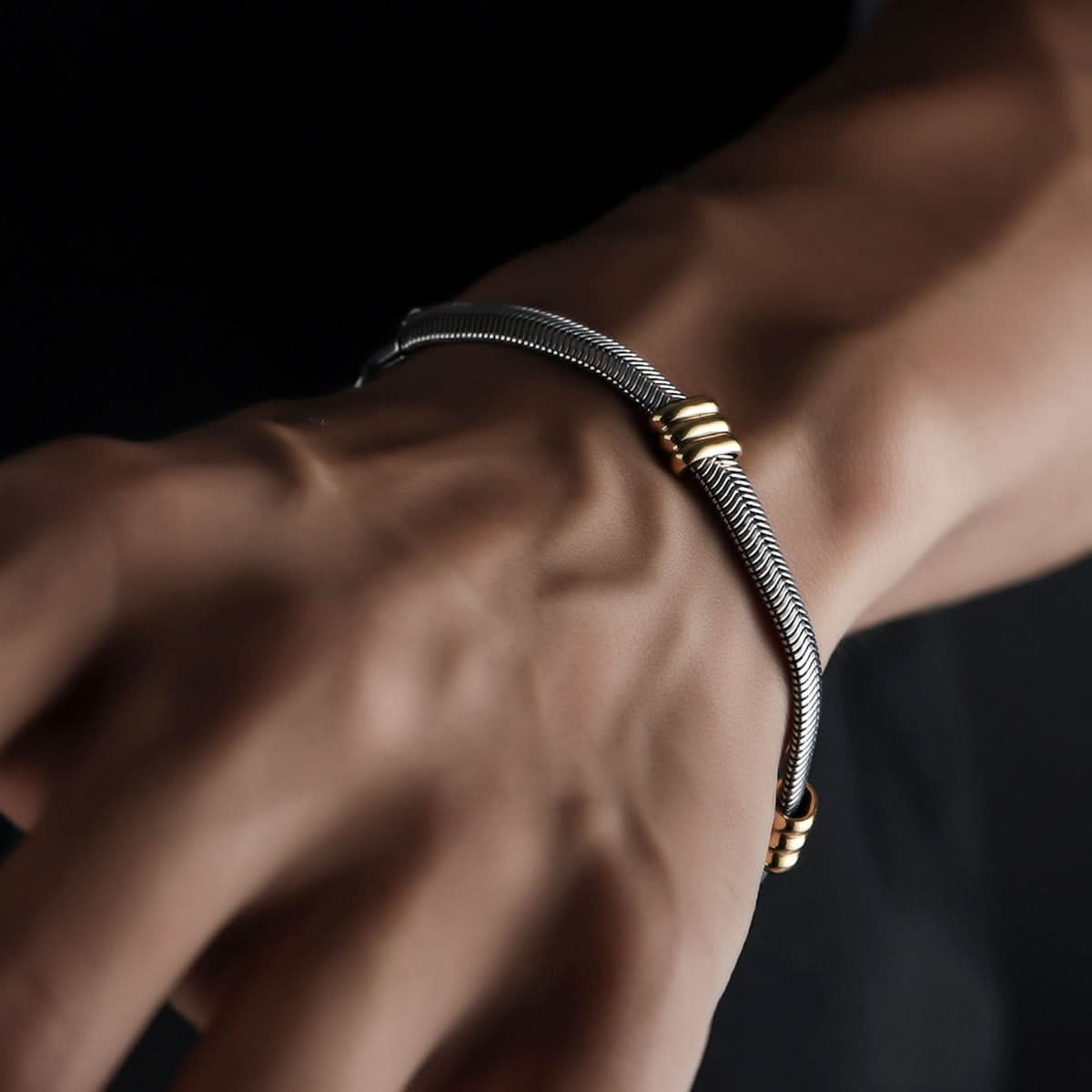 Men's Gold Bead Flat Snake Bone Necklace & Bracelet  – Minimalist Luxury