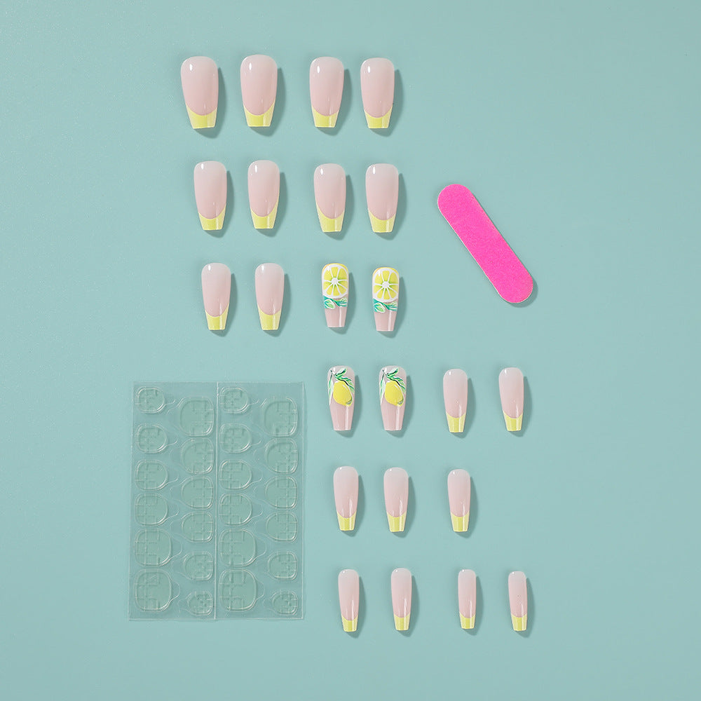 Fresh Lemon French Tip Press-On Nails – Square Acrylic Set with 3D Fruit Design