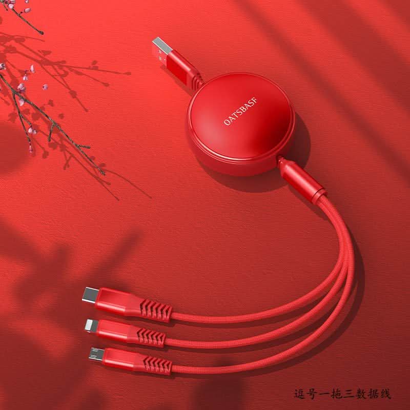 3-in-1 Retractable Charging Cable – USB to Lightning, Micro-USB
