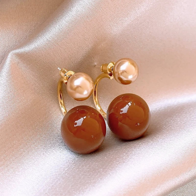 Retro Coffee Ball Earrings for Women – Geometric Round Fashion Jewelry