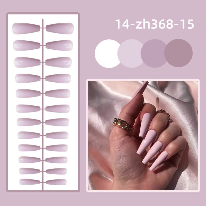 Long Ballet Shiny Trapezoidal Nail Stickers – 24-Piece Solid Color Set