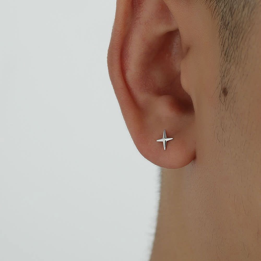 Men’s Cross Star Stud Earrings – Minimalist Jewelry