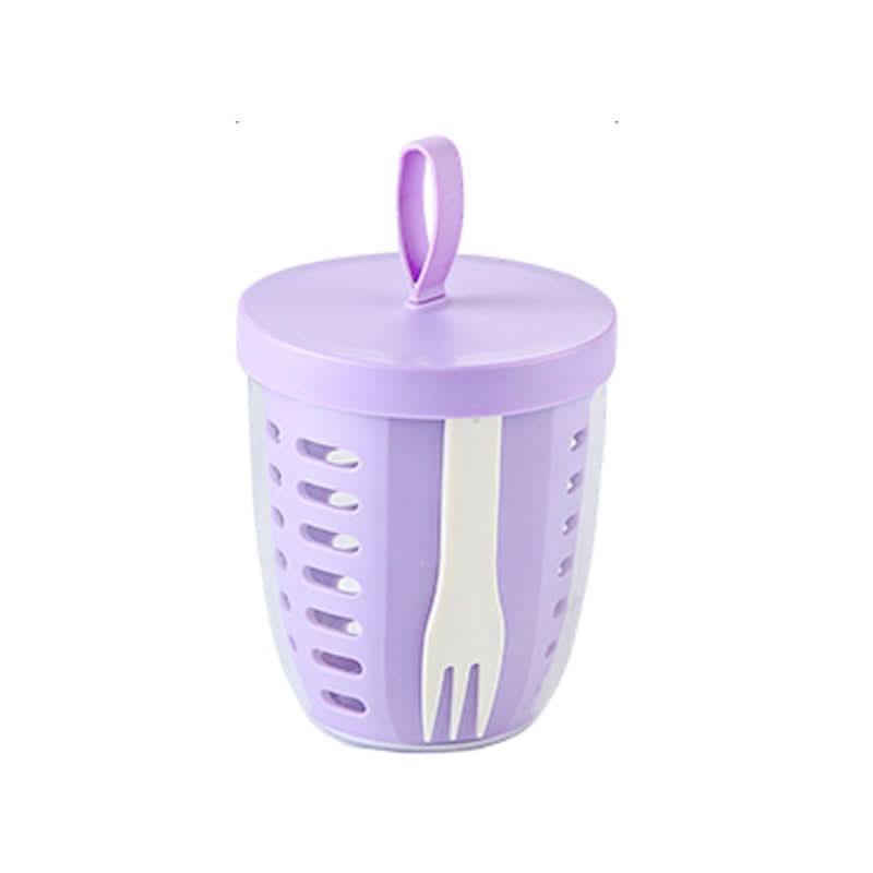 Portable Double-Layer Snack Container with Fork & Handle for Travel & Picnics