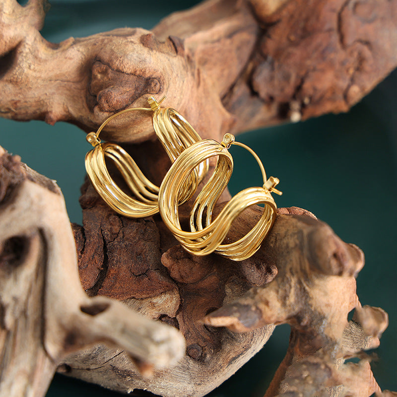 Wave Loop Retro Hoop Earrings – Twisted Curve U-Shape, Fashion Jewelry for Women