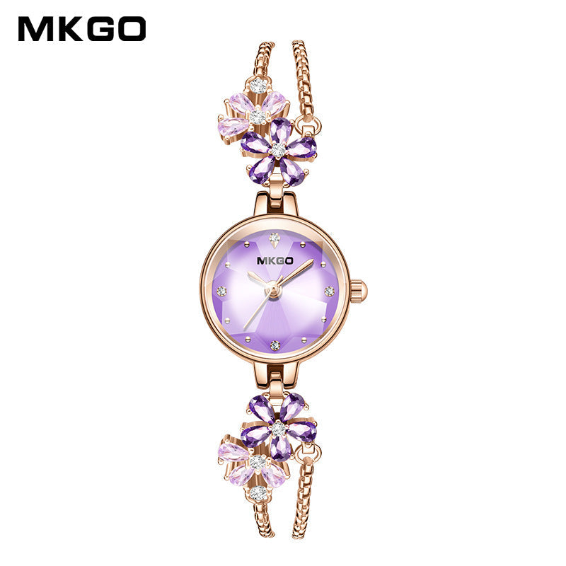 Mokago Violet Flower Women’s Watch – Luxury Crystal Bracelet Quartz Watch