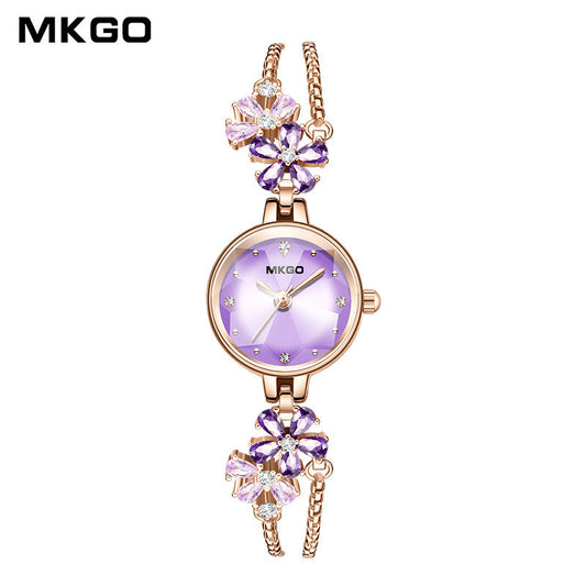 Mokago Violet Flower Women’s Watch – Luxury Crystal Bracelet Quartz Watch