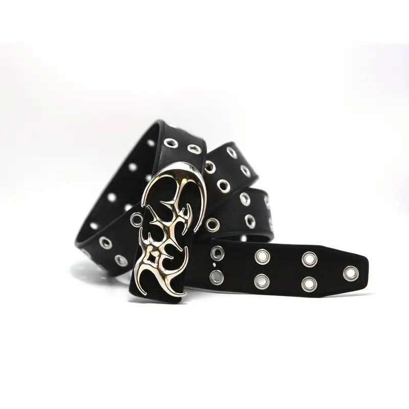 Unisex Streetwear Punk Grommet Belt – PU Leather