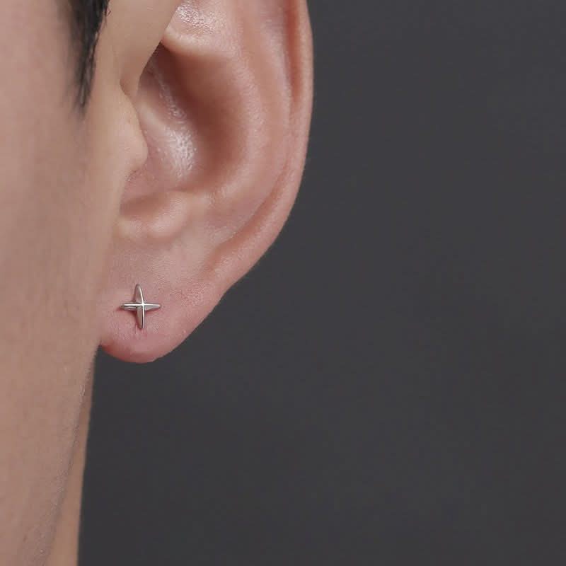 Men’s Cross Star Stud Earrings – Minimalist Jewelry