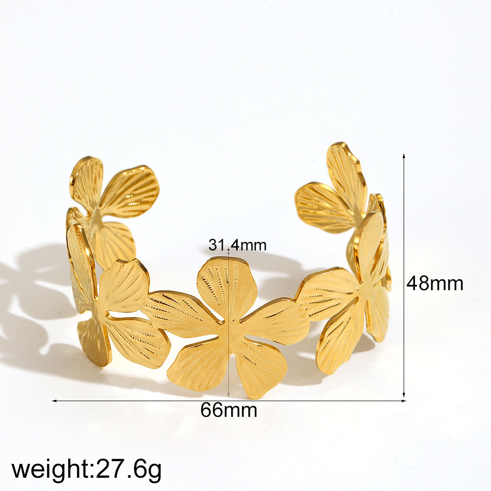 Gold Floral Cutout Cuff Bracelet for Women – Stainless Steel Open Design