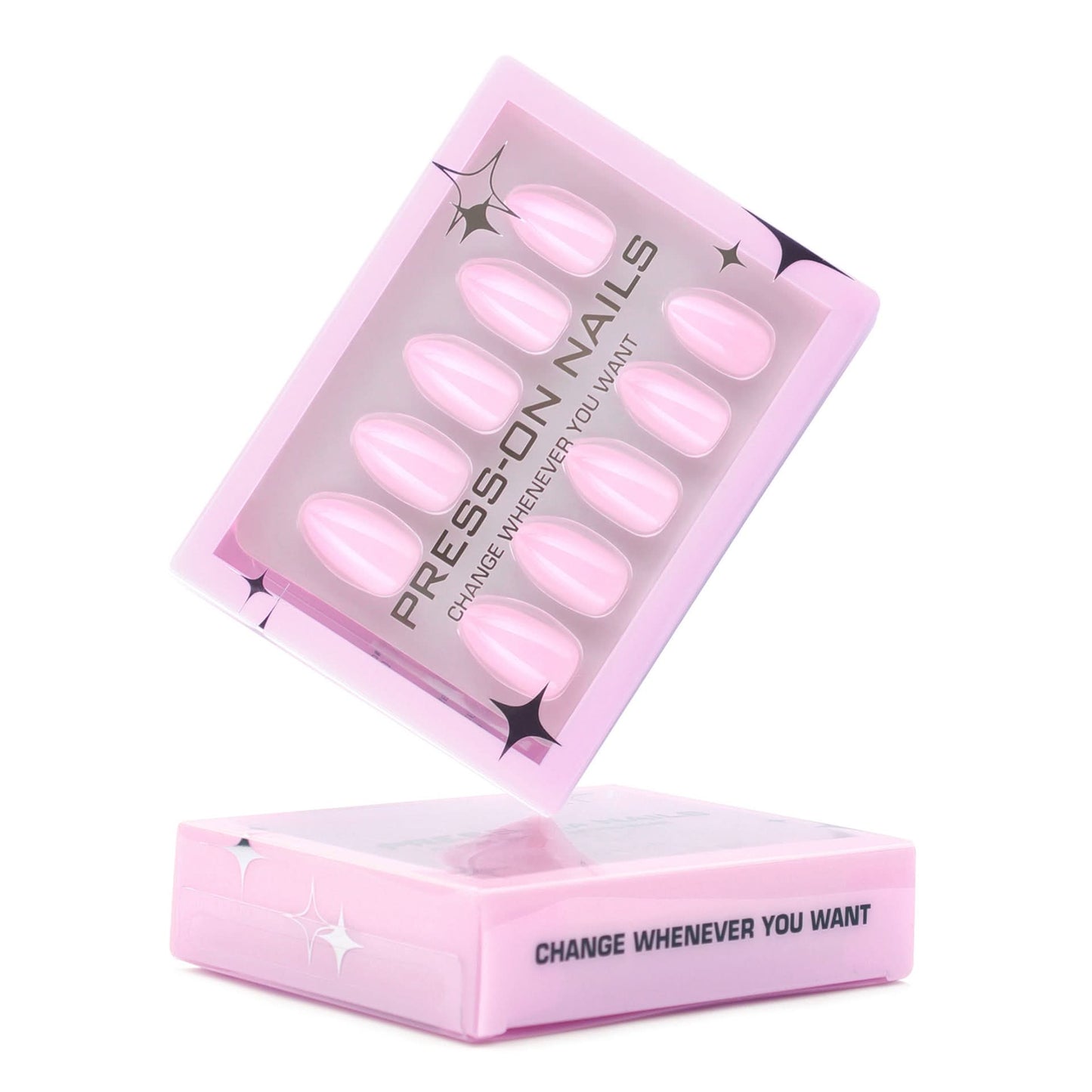 Short Almond Pink Press-On Nails – Pearlescent Fake Nails with Tool Kit