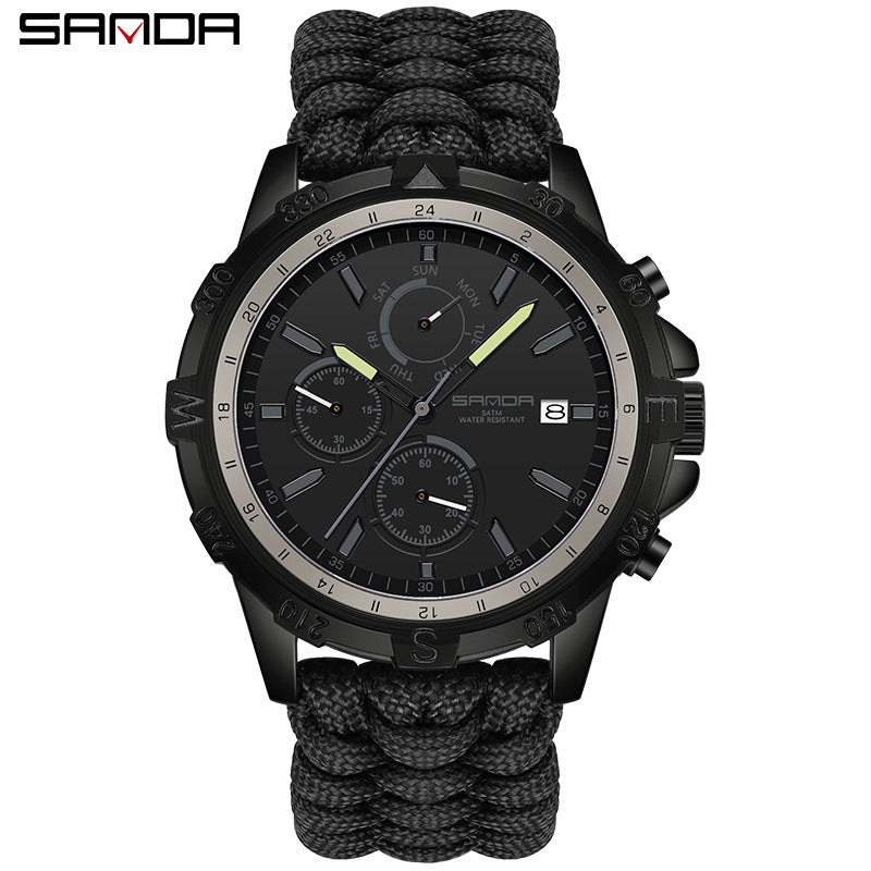 Sanda Men’s Outdoor Sports Quartz Watch – Detachable Braided Strap, Waterproof Watch