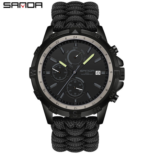 Sanda Men’s Outdoor Sports Quartz Watch – Detachable Braided Strap, Waterproof Watch