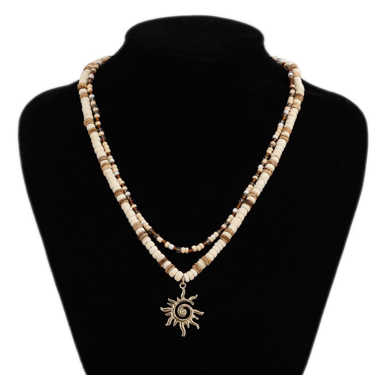 Men’s Sun Pendant Beaded Necklace, Hip-Hop Style