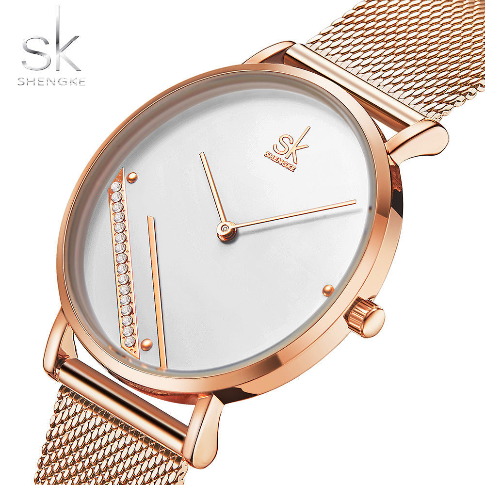 SK Women’s Quartz Watch – Classic Design with Stainless Steel Mesh Strap, Waterproof