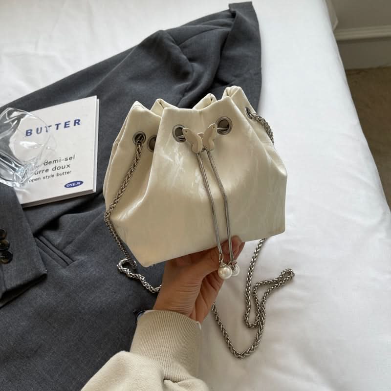 Women's Trendy PU Leather Bucket Bag – Small Chain Handbag