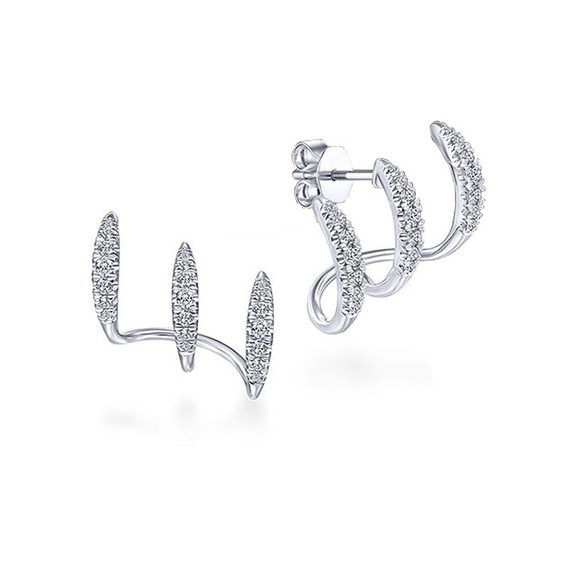 Diamond Inlaid Hoop Earrings for Women – Three-Layer Design