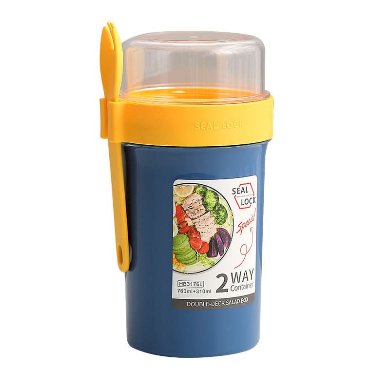 Double-Layer Yogurt & Salad Cup – Portable Breakfast Container with Fork