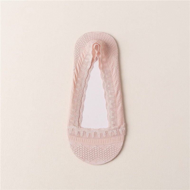 Women’s Lace Invisible Socks – Quick-Dry Cotton Non-Slip Low Cut